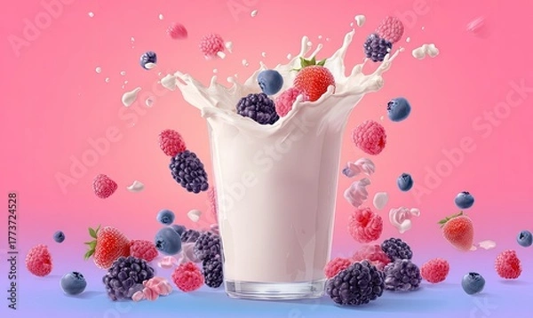 Obraz Milk with Berries in Splash