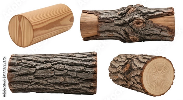 Fototapeta Wood logs natural textures isolated on a transparent background