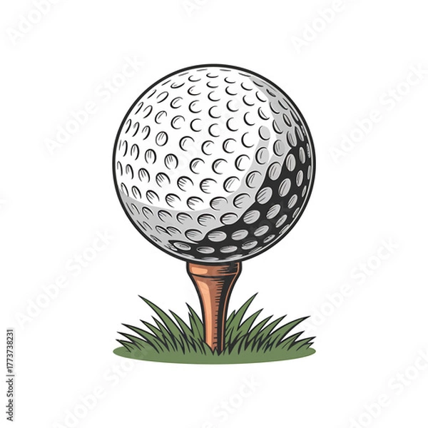 Fototapeta Golf ball on tee illustration for sporting events and graphic design projects perfect for golf enthusiasts with grass background