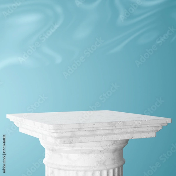 Fototapeta White Marble Column Podium Square With Blue Sky Backdrop 3D render
