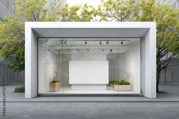 Fototapeta Modern white storefront with large blank display
