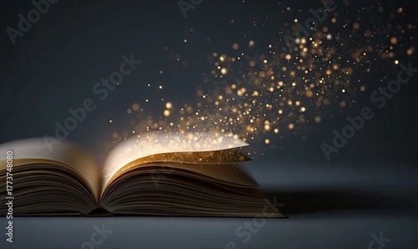 Fototapeta Open book with golden magic