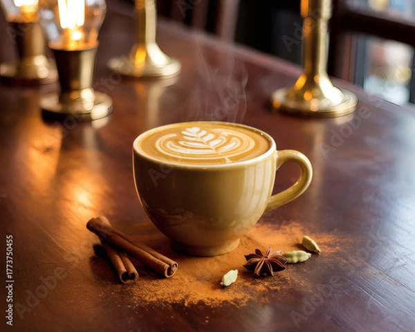 Fototapeta cup of coffee with cinnamon