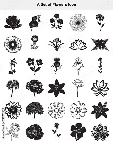 Fototapeta Elegant Collection of Diverse Floral Silhouettes and Botanical Icons
