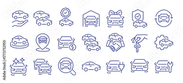 Obraz Automobile and car dealer editable stroke outline icon isolated on white background flat vector illustration. Pixel perfect. 64 x 64.