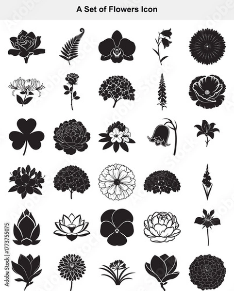 Fototapeta Diverse Botanical Silhouettes A Comprehensive Collection of Floral Vector Icons
