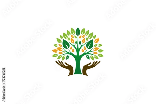 Obraz vector tree with green leaves and two hands