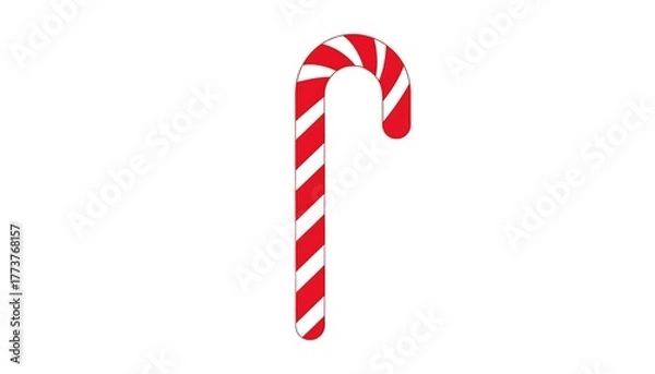 Fototapeta A red and white striped candy cane, a traditional Christmas sweet treat, is depicted isolated against a bright white background