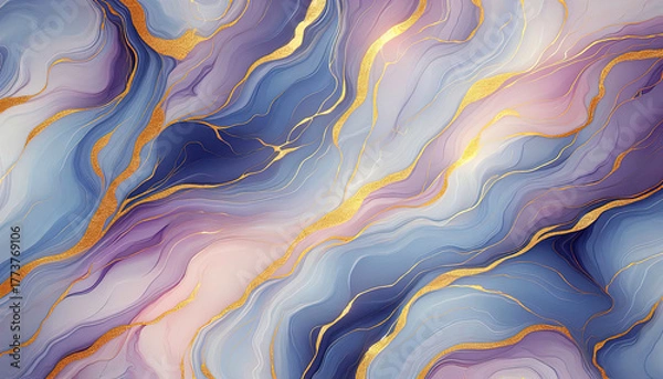 Fototapeta minimalist seamless marble pattern in vibrant lilac blue and gold, abstract colorful background