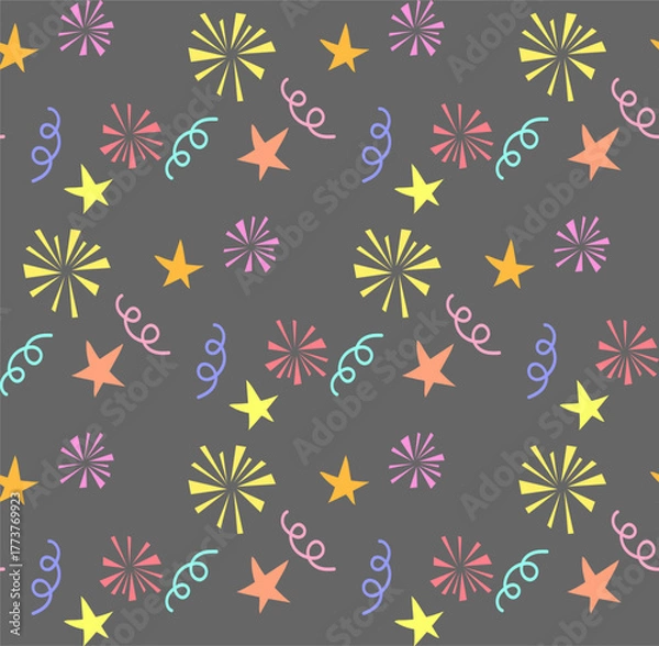 Obraz Festive seamless pattern with multicolored confetti on a gray background
