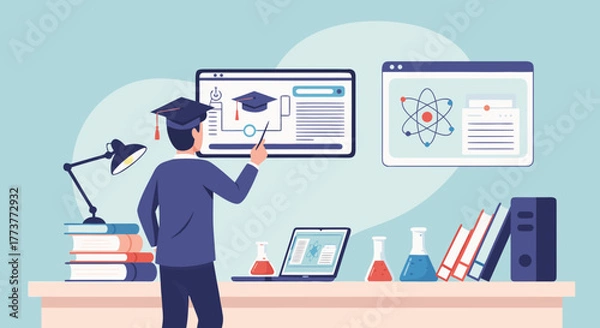 Fototapeta Academic Presentation A Professor Explaining Online Education with Digital Tools