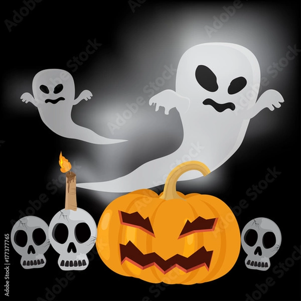 Obraz Flying ghost Happy halloween vector illustration