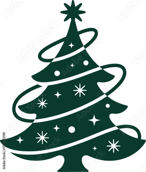 Fototapeta A stylized, retro-inspired Christmas tree is adorned with glowing ornaments and a star.