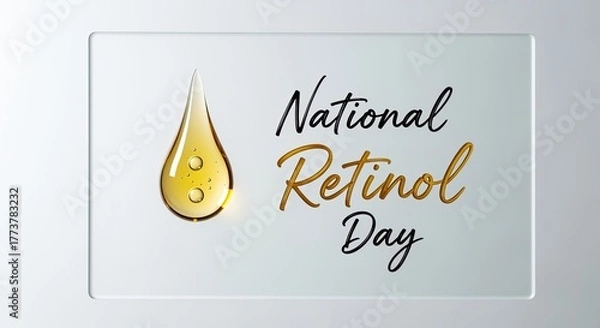 Obraz A design celebrating National Retinol Day with a golden droplet and elegant typography. The background is simple and clean, emphasizing the text and droplet.