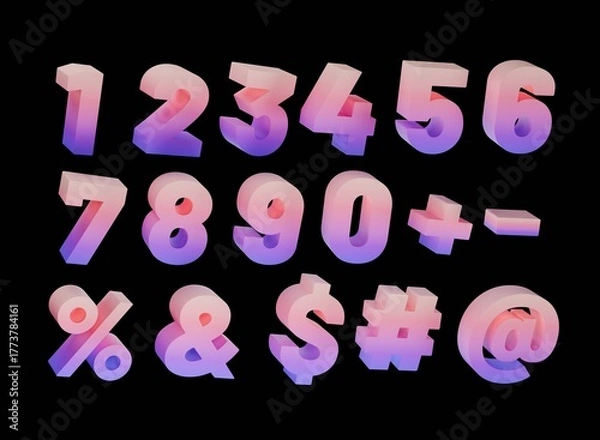 Fototapeta gradient numbers set 3d render trendy design