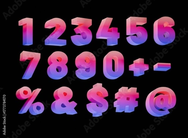 Obraz gradient numbers set 3d render trendy design