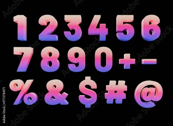 Fototapeta gradient numbers set 3d render trendy design