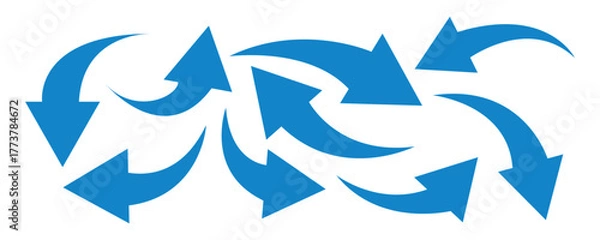 Fototapeta Set long blue curve arrow icon set. Long arrow symbol. Curve arrow vector illustration and png transparent