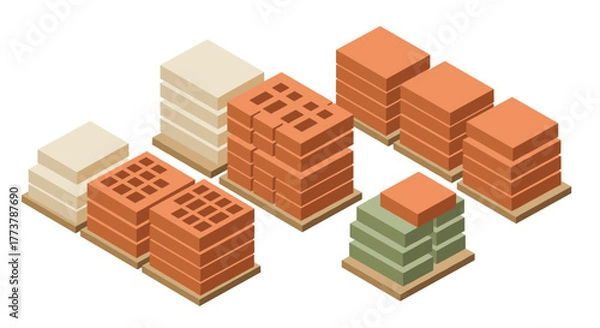 Fototapeta Isometric brick stacks for construction projects and architectural design