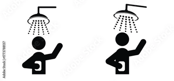 Fototapeta Shower head with water drops for man or woman. Bathroom tools. Water shower symbol with soap. for shower stall or shower bath and bath room, bathing hot water. Douche icon. Showerhead logo