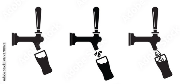 Obraz cartoon beer tap. Beer taps with handle. Draft beer dispenser or tower. Beer pump. Alcohol tools. Brewery, pub or bar. For oktoberfest, beer festival.