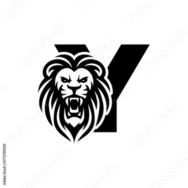 Obraz Letter Y with Roaring lion head logo vector 