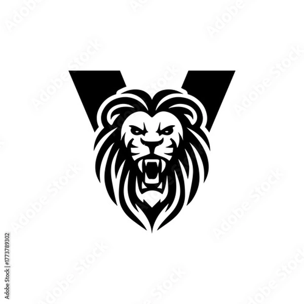 Obraz Letter V with Roaring lion head logo vector 