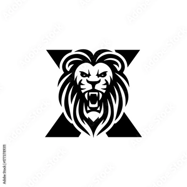 Obraz Letter X with Roaring lion head logo vector 