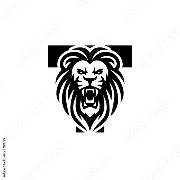 Obraz Letter T with Roaring lion head logo vector 