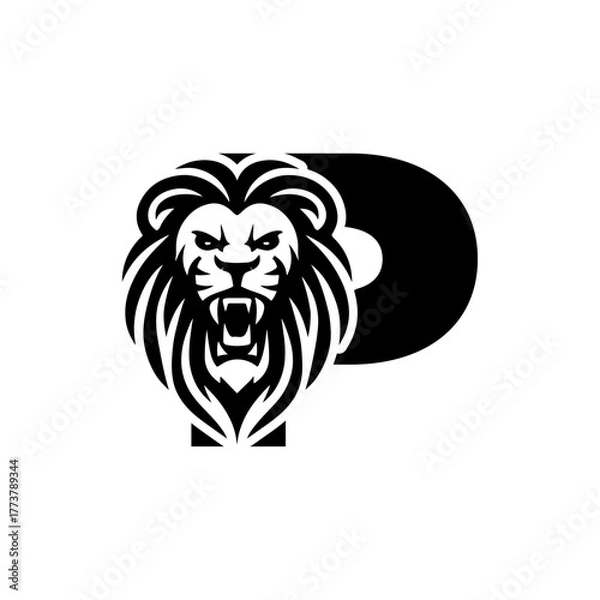 Obraz Letter P with Roaring lion head logo vector 