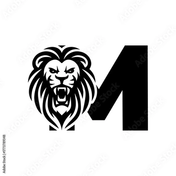 Obraz Letter M with Roaring lion head logo vector