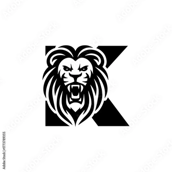 Obraz Letter K with Roaring lion head logo vector