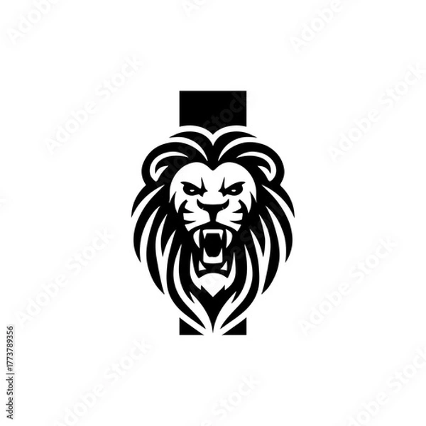 Obraz Letter I with Roaring lion head logo vector 