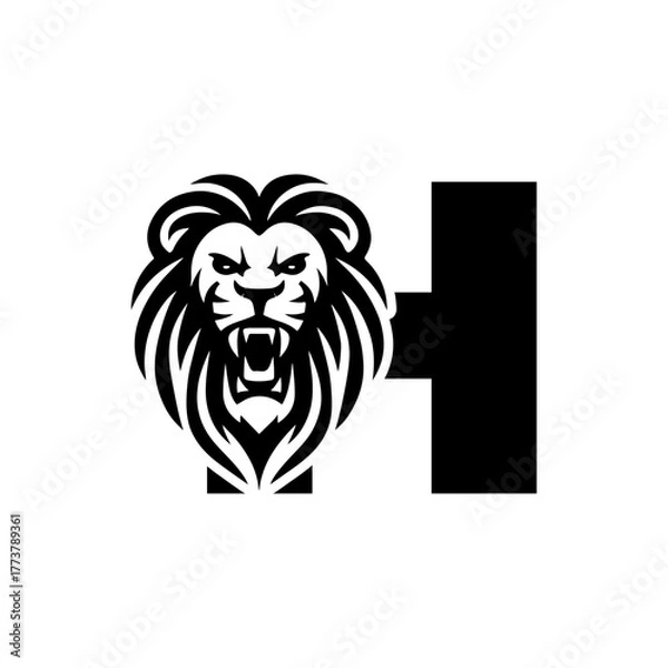 Obraz Letter H with Roaring lion head logo vector 