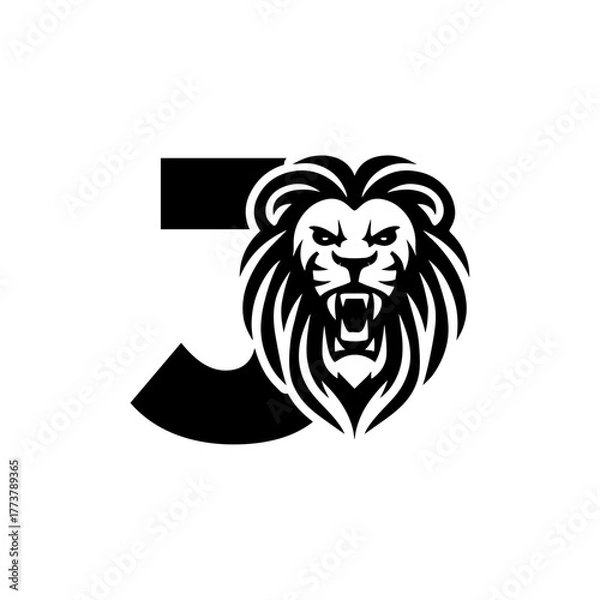 Obraz Letter J with Roaring lion head logo vector