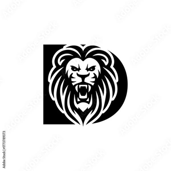 Obraz Letter D with Roaring lion head logo vector