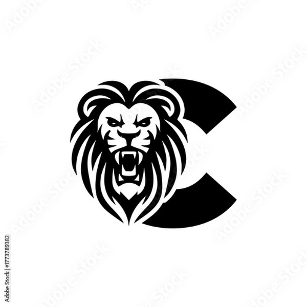 Obraz Letter C with Roaring lion head logo vector 