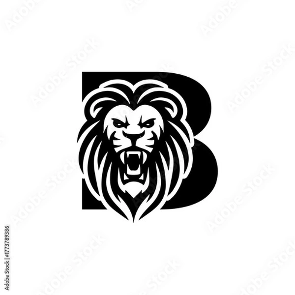 Obraz Letter B with Roaring lion head logo vector
