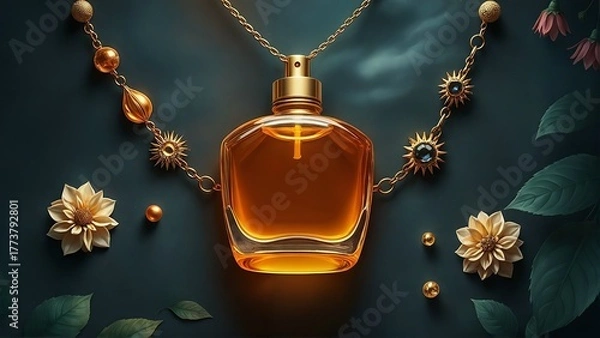 Fototapeta bottle of perfume with pearls