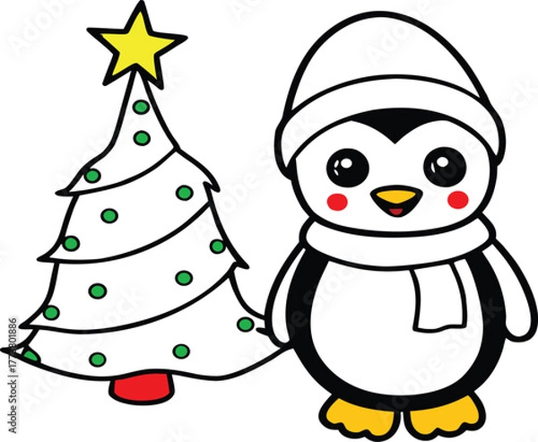 Obraz penguin with christmas hat