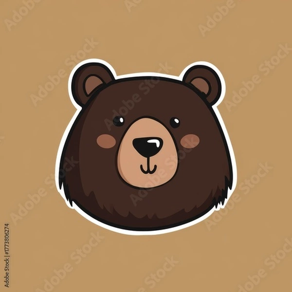 Fototapeta An adorable cartoon illustration of a bear's face with a cute expression. The bear has a brown fur and a warm-toned background