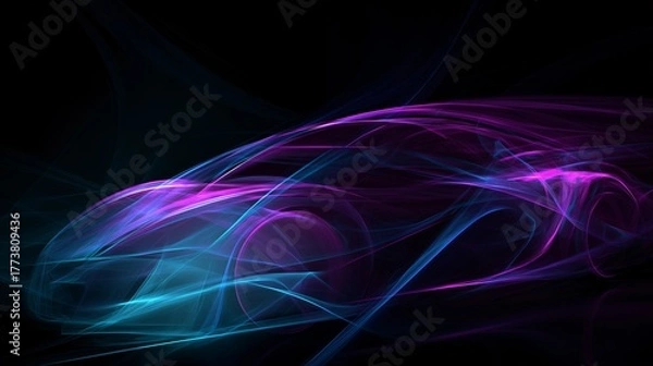 Obraz Futuristic Electric Car Made of Glowing Light Energy Lines