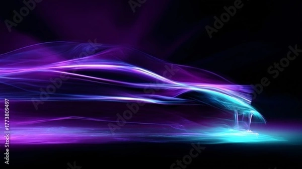 Obraz Futuristic Electric Car Made of Glowing Neon Light Streams