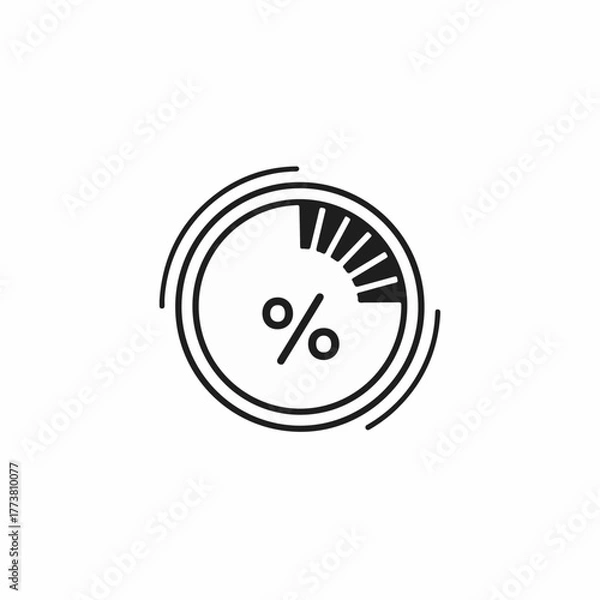 Fototapeta Percentage loading with concentric rings and segmented dial for data processing. Percentage loading graphic shows circular meter and symbol for finance.
