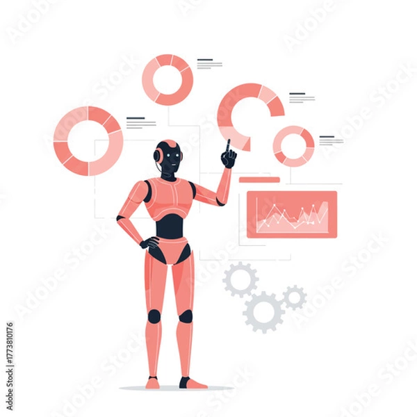 Obraz Flat illustration of robot presenting data and charts, artificial intelligence