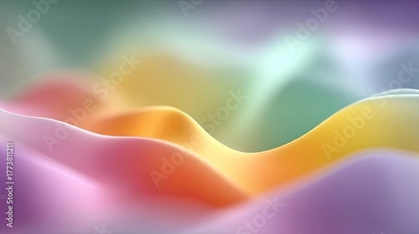 Fototapeta Abstract Rainbow Light Gradient Macro Close Up Of Soft Waves In Pastel Colors With Smooth Undulating Shapes And Subtle Lighting