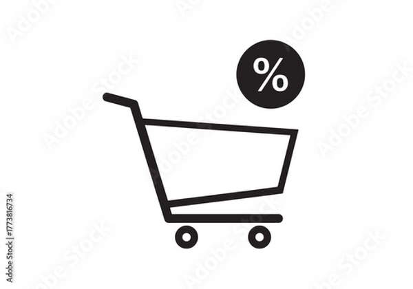 Fototapeta Shopping cart with sale icon discount promotion vector design isolated on white background.