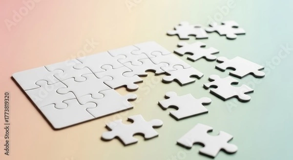 Fototapeta Blank Puzzle Pieces on Soft Colored Background for Creative Designing and Problem Solving