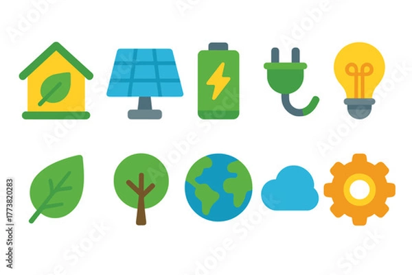 Fototapeta Energy and environment flat icon set for sustainability and eco-friendly projects