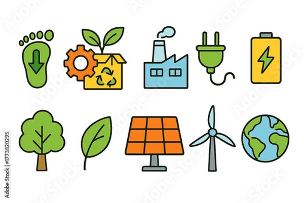 Fototapeta Eco-friendly energy line icon set. Renewable, sustainable power linear icons collection.